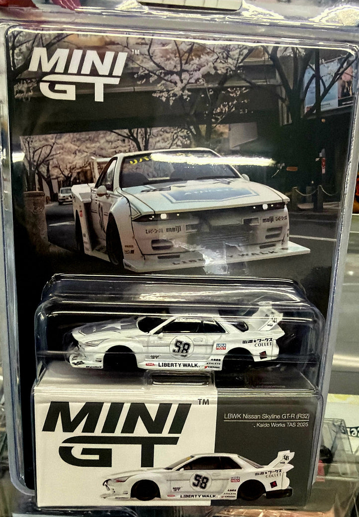 Mini GT 1.64 Nissan GT R32 Kaido Works Tas 2025